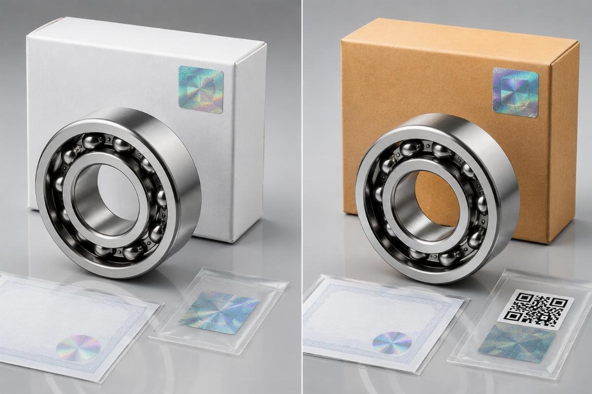 Packaging and documentation compared between counterfeit and certified bearings
